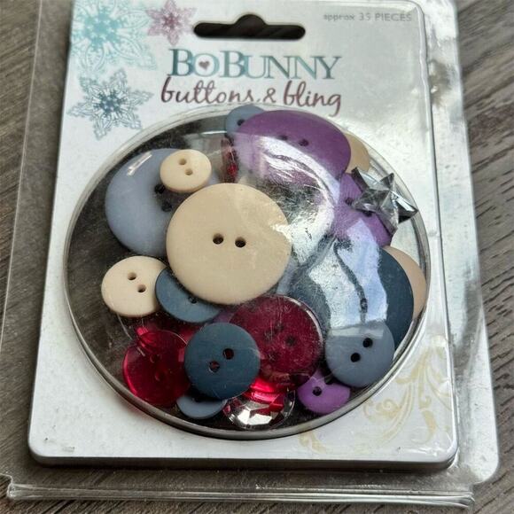 NEW Y2K Bo Bunny Buttons & Bling Embellishments Snowy Winter 35 Pcs Crafting Set - Picture 2 of 6